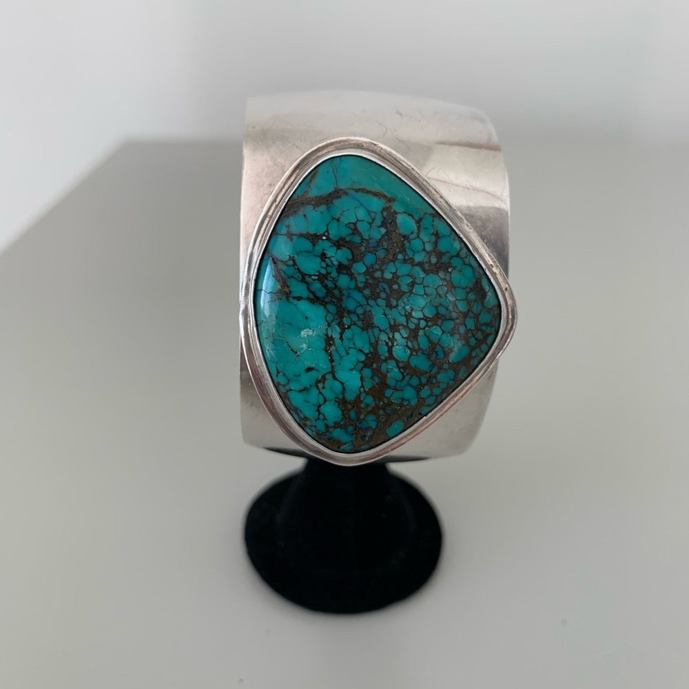 Silver Cuff Bracelet with Turquoise Stone